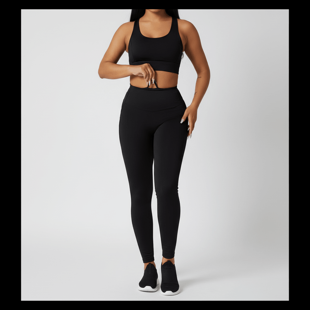 a close up view of the front of the leggings showing an adjustable waistband