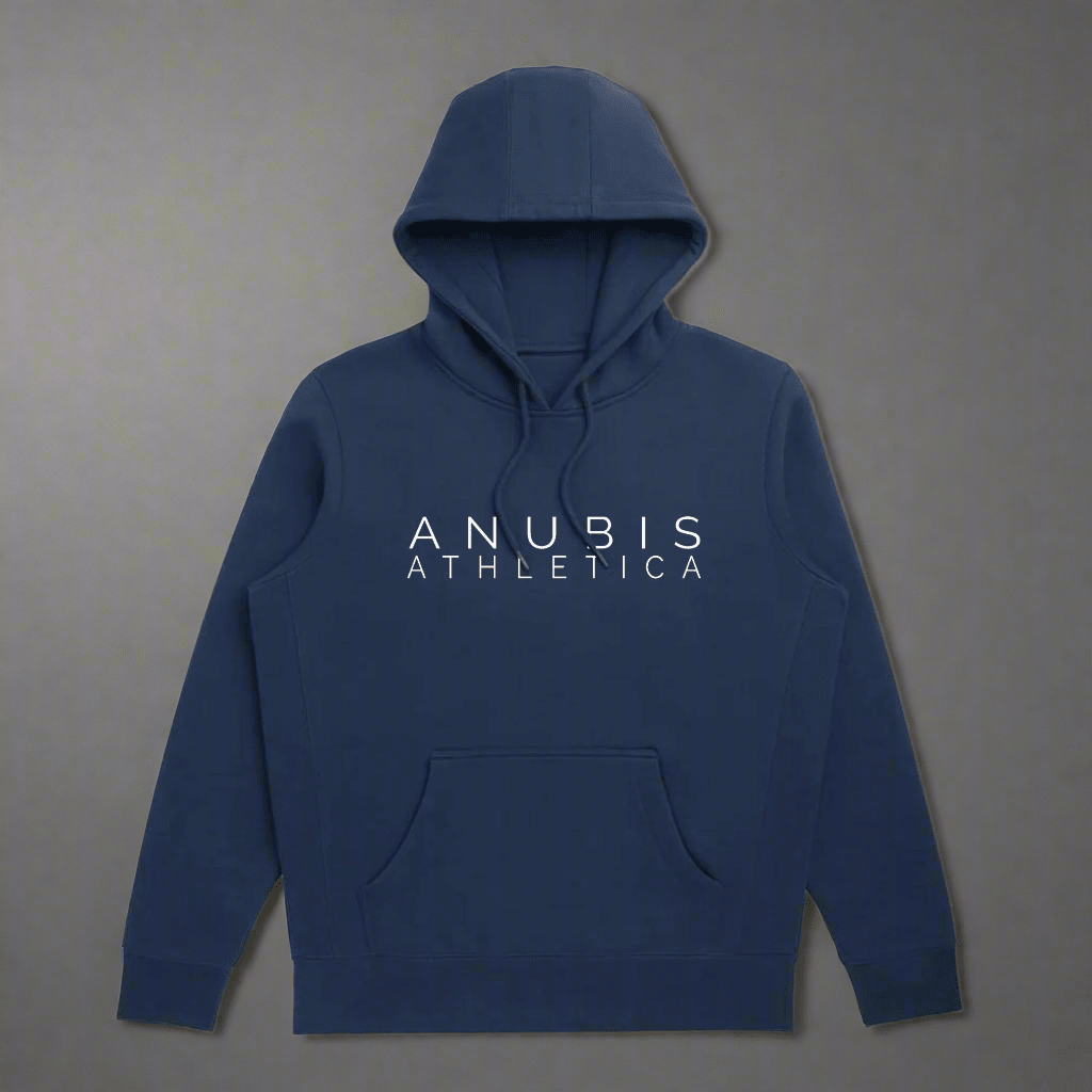 A navy blue hoodie with the brand name 'ANUBIS ATHLETICA' printed in white on the front.