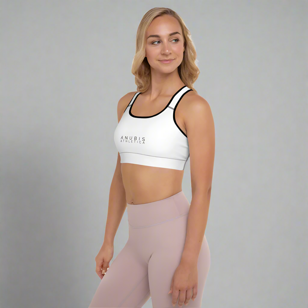 angled view of a woman in a sports bra