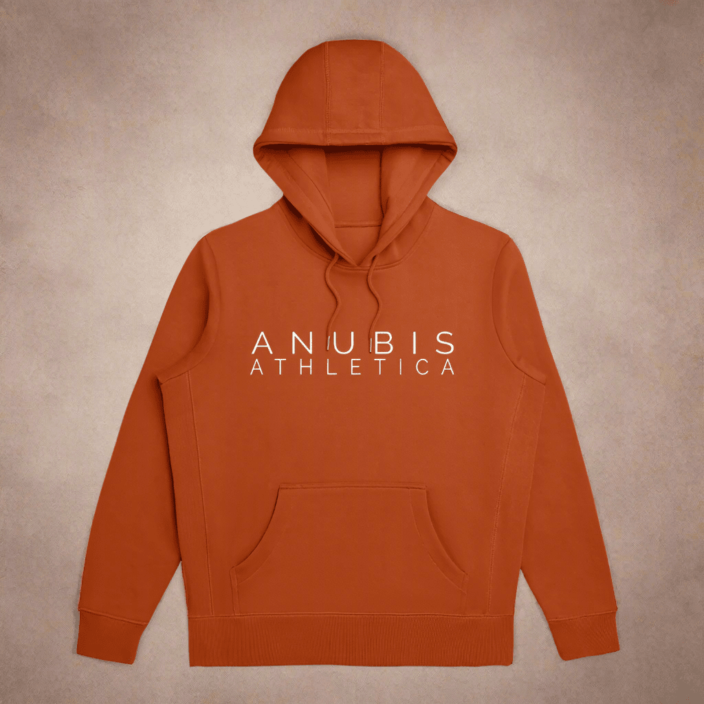 Clay colored hoodie laying flat