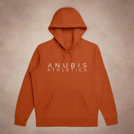 Clay colored hoodie laying flat