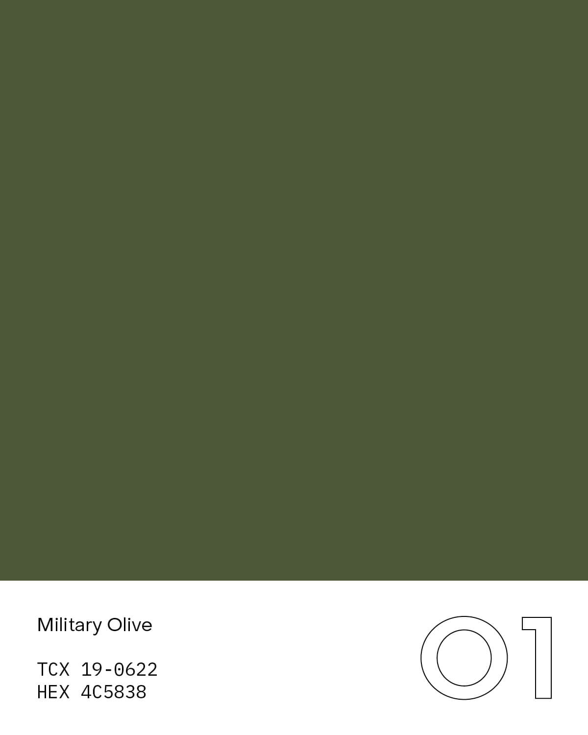 military green color card showing the color of the shirt fabric