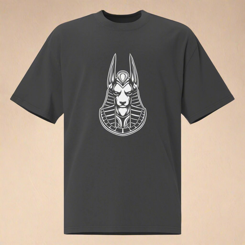 Dark gray shirt with a white Anubis logo on front